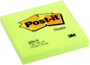 Post-it Bloczek neonowy 654N, 76x76mm, jaskrawy zielony, 100 kartek (3M0306) 1