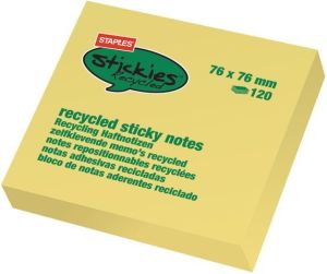 Staples Bloczek samoprzylepny RECYCLED 76x76mm, żółty, opakowanie 12 sztuk (C73760) 3