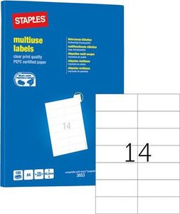 Staples STAPLES Etykiety uniwersalne 105 x 42,3 mm, 14 etyk./str., , opakowanie 100 arkuszy 1