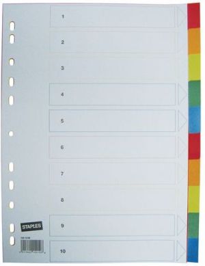 Staples Przekładki PVC A4 10 kart, kolorowe (C14410) 1
