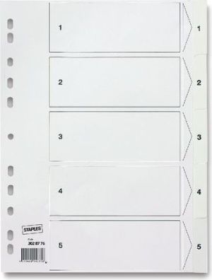 Staples Przekładki PP A4 białe 1-5 (C30280) 1