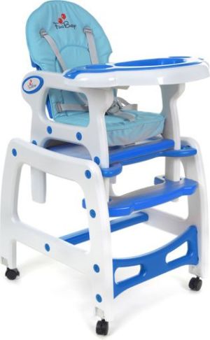 FUN BABY Krzesełko do karmienia dzieci 5 w 1 stolik, krzesełko, bujak + kółka - biało-niebieskie 1
