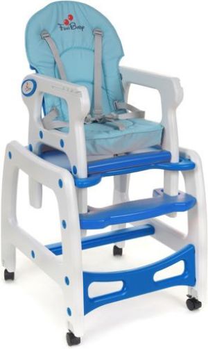 FUN BABY Krzesełko do karmienia dzieci 5 w 1 stolik, krzesełko, bujak + kółka - biało-niebieskie 2