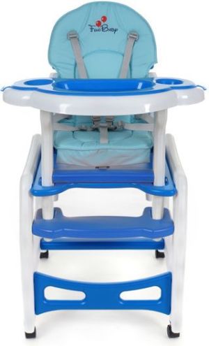 FUN BABY Krzesełko do karmienia dzieci 5 w 1 stolik, krzesełko, bujak + kółka - biało-niebieskie 3