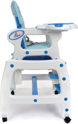 FUN BABY Krzesełko do karmienia dzieci 5 w 1 stolik, krzesełko, bujak + kółka - biało-niebieskie 4