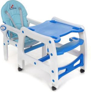 FUN BABY Krzesełko do karmienia dzieci 5 w 1 stolik, krzesełko, bujak + kółka - biało-niebieskie 6