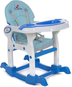 FUN BABY Krzesełko do karmienia dzieci 5 w 1 stolik, krzesełko, bujak + kółka - biało-niebieskie 7