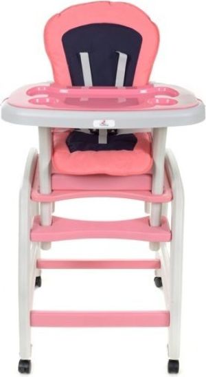 FUN BABY Krzesełko do karmienia dzieci 4 w 1 stolik, krzesełko, kółka z funkcją blokady - różowe 2