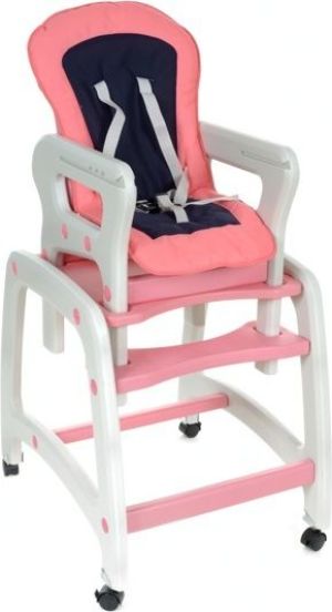 FUN BABY Krzesełko do karmienia dzieci 4 w 1 stolik, krzesełko, kółka z funkcją blokady - różowe 3