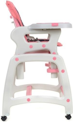 FUN BABY Krzesełko do karmienia dzieci 4 w 1 stolik, krzesełko, kółka z funkcją blokady - różowe 4