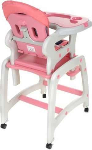 FUN BABY Krzesełko do karmienia dzieci 4 w 1 stolik, krzesełko, kółka z funkcją blokady - różowe 5