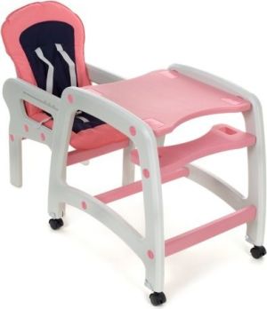 FUN BABY Krzesełko do karmienia dzieci 4 w 1 stolik, krzesełko, kółka z funkcją blokady - różowe 7