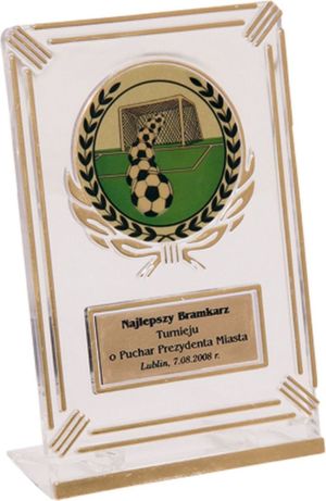 Victoria Sport Trofeum plastikowe - przezroczysto - złote z miejscem na wklejkę 50mm i tabliczkę 50mmX20mm T-M 1