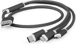 Kabel USB Gembird USB-A - USB-C + microUSB + Lightning 1 m Czarny (CC-USB2-AM31-1M) 1