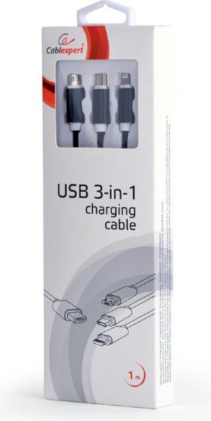 Kabel USB Gembird USB-A - USB-C + microUSB + Lightning 1 m Czarny (CC-USB2-AM31-1M) 2