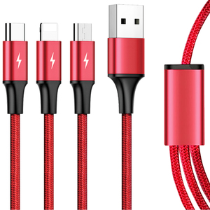 Kabel USB Unitek USB-A - USB-C + microUSB + Lightning 1.2 m Czerwony (C4049RD) 2