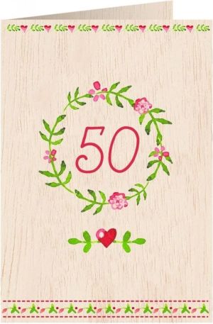 Cozywood Karnet drewniany C6 + koperta Urodziny 50 1