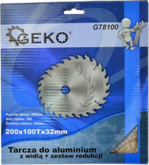 Geko Tarcza do aluminium z widią 200mmx100Tx32mm + zestaw redukcji (25/50) 3