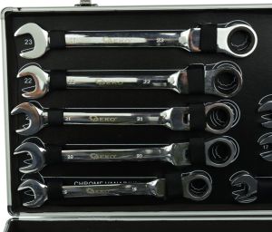 Geko Kpl.kluczy łamanych z grzechotką 22el. 6-32mm/alu waliza/ (2) 4