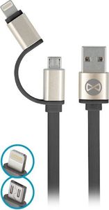 Kabel USB Forever Kabel Forever 2w1 micro USB + iPhone 8-PIN metalowy connector czarny 1