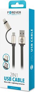Kabel USB Forever Kabel Forever 2w1 micro USB + iPhone 8-PIN metalowy connector czarny 2