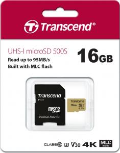 Karta Transcend 500S MicroSDHC 16 GB Class 10 UHS-I/U3 V30 (TS16GUSD500S) 2