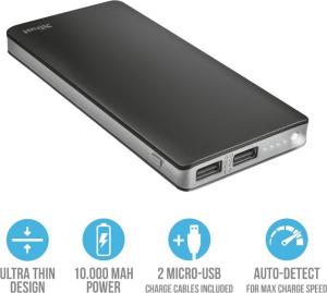 Powerbank Trust Primo Thin 10000mAh Czarny 8