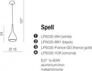 Lampa wisząca Torino Lampa wisząca zwis Azzardo Spell 1x60W E27 złota LP5035- FR. GD 6