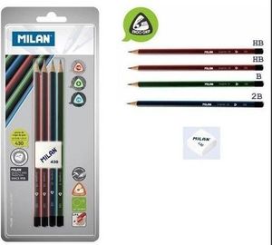 Milan Ołówki trójkątne 4szt+gumka 430 blister MILAN 1
