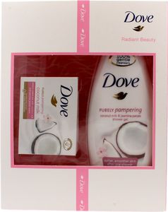 Dove  Dove Zestaw prezentowy Radiant Beauty (mydło kostka Coconut Milk 100g+ żel pod prysznic Purely Pampering 250ml) 1