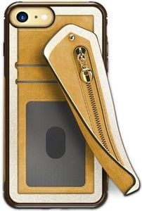 Zizo Zizo Nebula Wallet Case - Skórzane etui iPhone X z kieszeniami na karty + saszetka na zamek + szkło 9H na ekran (Light Brown/Brown) 2