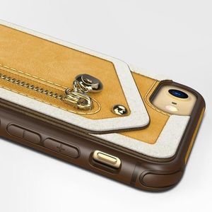 Zizo Zizo Nebula Wallet Case - Skórzane etui iPhone X z kieszeniami na karty + saszetka na zamek + szkło 9H na ekran (Light Brown/Brown) 3