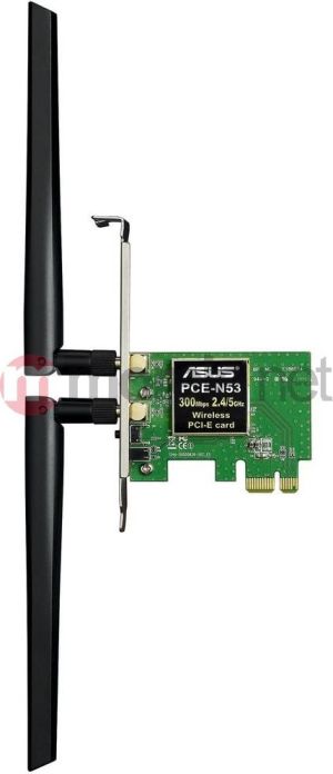 Karta sieciowa Asus PCE-N53 dwupasmowy adapter WiFi N600, IEEE 802.11a/b/g/n ze złaczem PCI Express, transfery do 300Mbit/s w obie strony, obsługa 64/128-bit WEP, WPA2-PSK, WPA-PSK, WPS [Low profile] 2