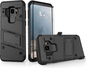 Zizo Pancerne etui Samsung Galaxy S9 ze szkłem 9H na ekran + podstawka & uchwyt do paska (Black/Black) 3