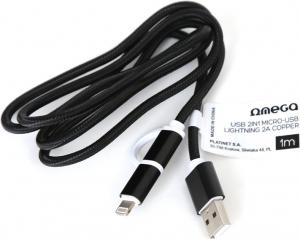 Kabel USB Omega 2IN1 MICRO USB - LIGHTNING 2A 1M 1