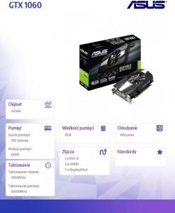 Karta graficzna Asus NVIDIA GeForce GTX 1060 6 GB PCIE 3.0 16x GDDR5 8008 MHz GPU 1506 MHz Dual Slot Fansink 1xDVI 1xHDMI 1xDisplayPort (PH-GTX1060-6G) 7