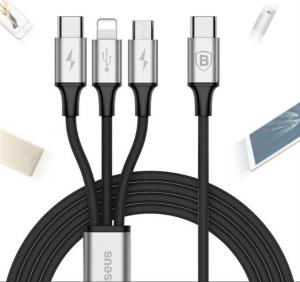 Kabel USB Baseus USB-C - USB-C, microUSB, Lightning 1.2 m Czarny (CAMLT-SUS1                     ) 1