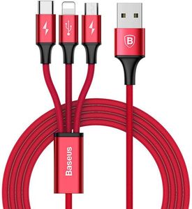 Kabel USB Baseus USB-A - USB-C + microUSB + Lightning 1.2 m Czerwony (CAMLT-SU09                     ) 1