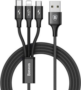 Kabel USB Baseus USB-A - USB-C + microUSB + Lightning 1.2 m Czarny (CAMLT-SU01                     ) 1