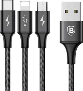 Kabel USB Baseus USB-A - USB-C + microUSB + Lightning 1.2 m Czarny (CAMLT-SU01                     ) 2