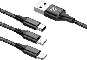 Kabel USB Baseus USB-A - USB-C + microUSB + Lightning 1.2 m Czarny (CAMLT-SU01                     ) 3