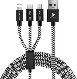 Kabel USB Dux Ducis USB-A - USB-C + microUSB + Lightning 1.2 m Czarny (51193-uniw) 1