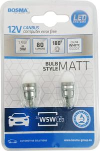 Bosma ŻARÓWKA W3W/W5W LED 12V/0,8W CAŁOSZKLANA T10 SMD 5630 MAT WHITE 6000K ILOŚĆ LEDÓW 2XSMD 5630 KĄT WIDZENIA 180° BLISTER 2SZT. 1