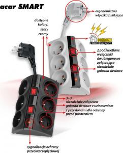 Listwa zasilająca Acar Smart przeciwprzepięciowa 6 gniazd 3 m szara (W0156) 2