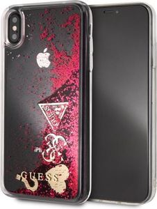 Guess Guess GUHCPXGLHFLRA iPhone X/Xs raspberry hard case Glitter Hearts 1