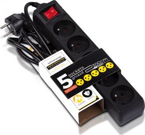 Listwa zasilająca Whitenergy Standard przeciwprzepięciowa 5 gniazd 3 m czarna (8407) 2