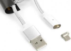 Kabel USB Accura micro USB magnetyczny 1.0m srebrny 1