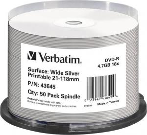 Verbatim DVD-R Wide Silver Inkjet Printable V43645 1