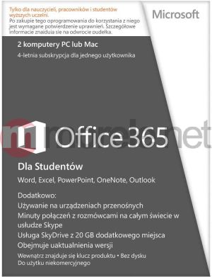 Microsoft Office 365 University PL 32/64-bit Subskrypcja 4 lata Medialess (R4T-00069) 1