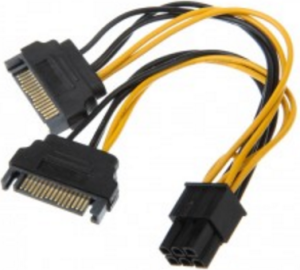 Akasa SATA 15-pin - PCIe 6-pin, 0.15m, Żółty (AKCBPW1315) 1